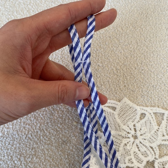 Zara Basic Tiered Chambray Striped Lace Eyelet Sleeveless top XS - Picture 7 of 11